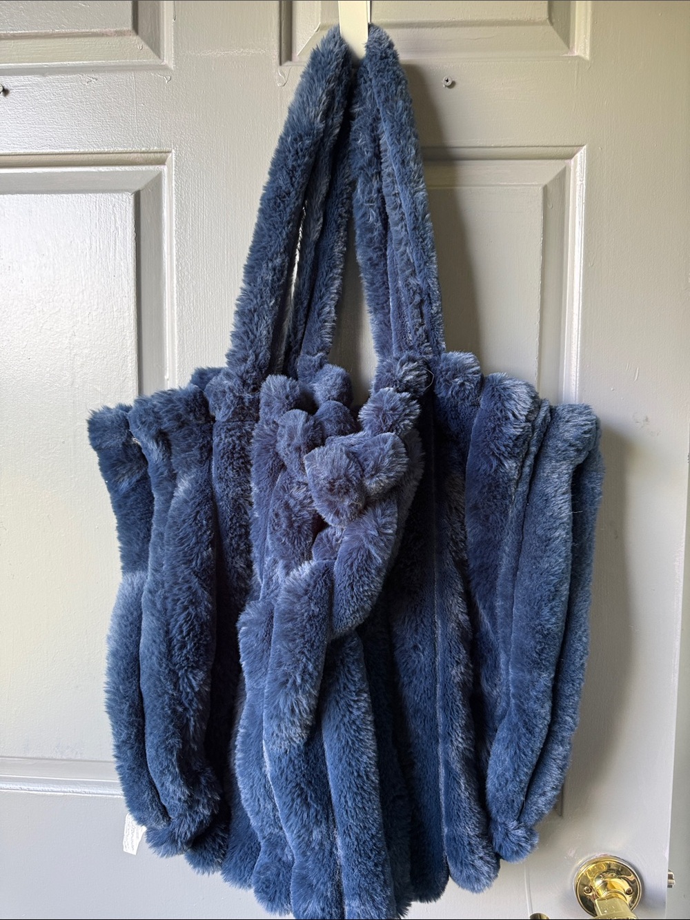 Plush Faux Fur Tote Bag in Slate Blue
